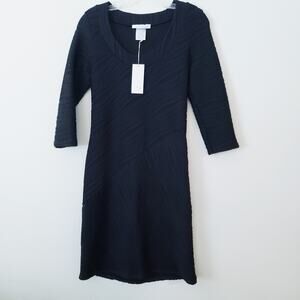 New Papillon Blanc 3/4 Sleeve Textured Wave Little Black Dress Size Small